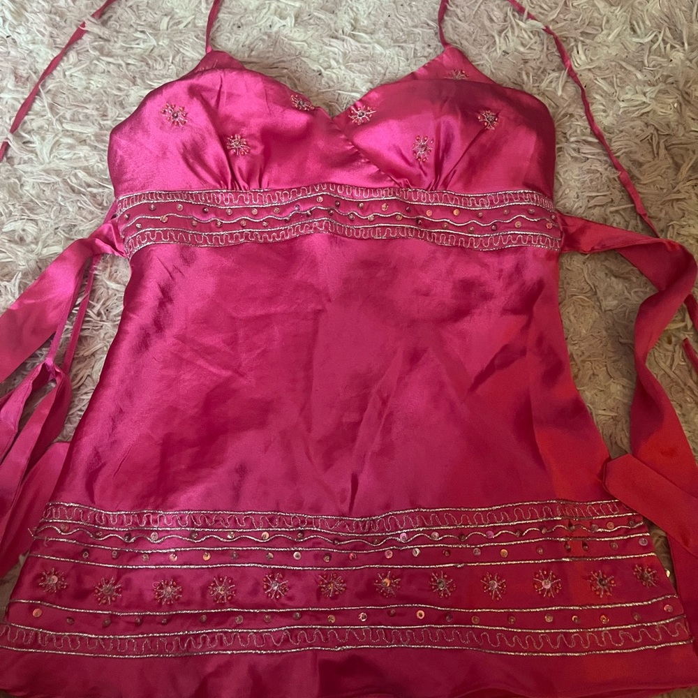 Charlotte Russe Pink Embroidered Tank Top